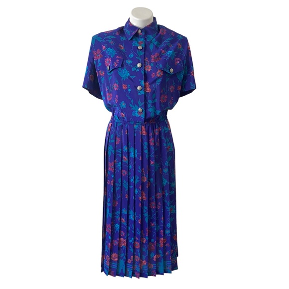 Leslie Fay Dresses & Skirts - Vintage 1990s LESLIE FAY Floral Pleated retro Multicolored swing Dress sz 16